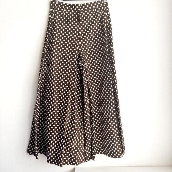 Vintage Custom Made Super Wide Leg Brown White Polka Dot High Waist Pants S - Picture 2 of 4